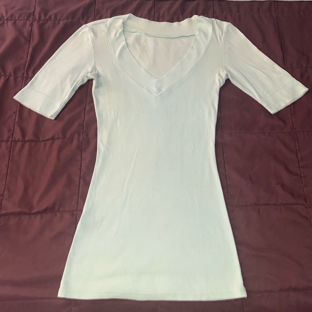 ❌SOLD Express Sexy Basic Vee '07 3/4sleeve V-Neck Pastel Lime Mint Green Shirt S